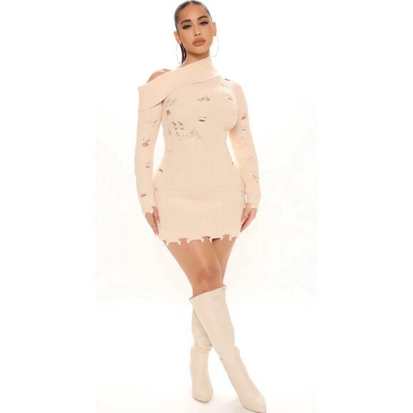 Fashion Nova Dresses & Skirts - Fashion Nova Sweater Dress Plus Sz 2X One Shoulder Sexy Grunge Distressed Club